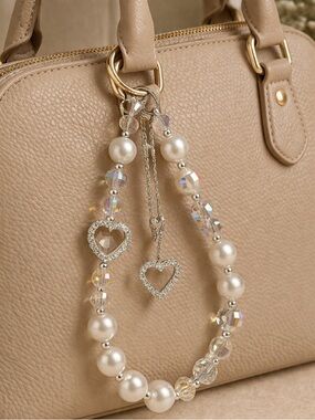 Silver and Crystal Heart Key Holder/Purse Chain
